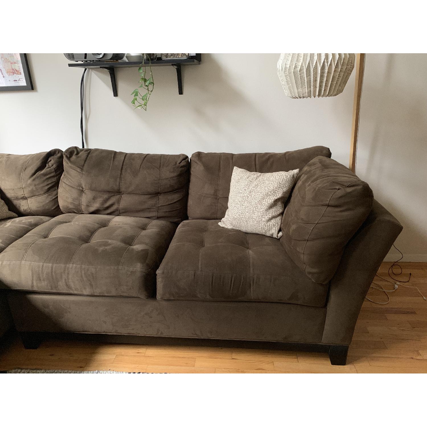 Raymour & Flanigan Brown Suede Sectional Sofa - image-1