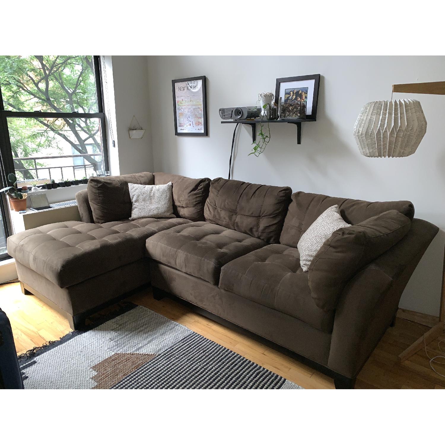 Raymour & Flanigan Brown Suede Sectional Sofa - image-2