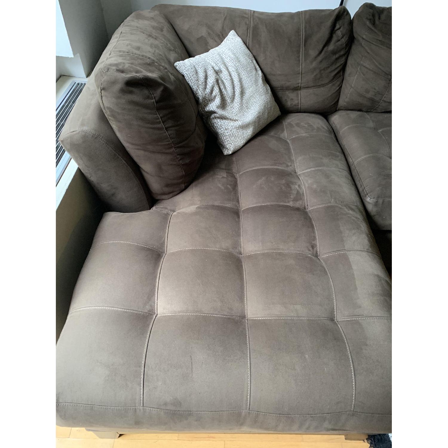 Raymour & Flanigan Brown Suede Sectional Sofa - image-4