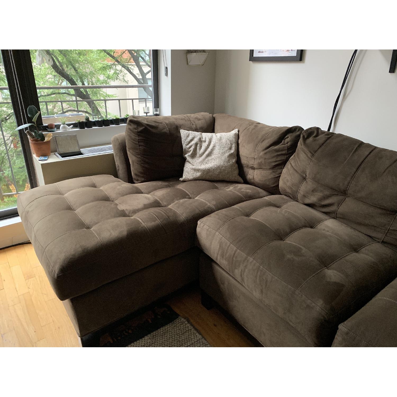 Raymour & Flanigan Brown Suede Sectional Sofa - image-5