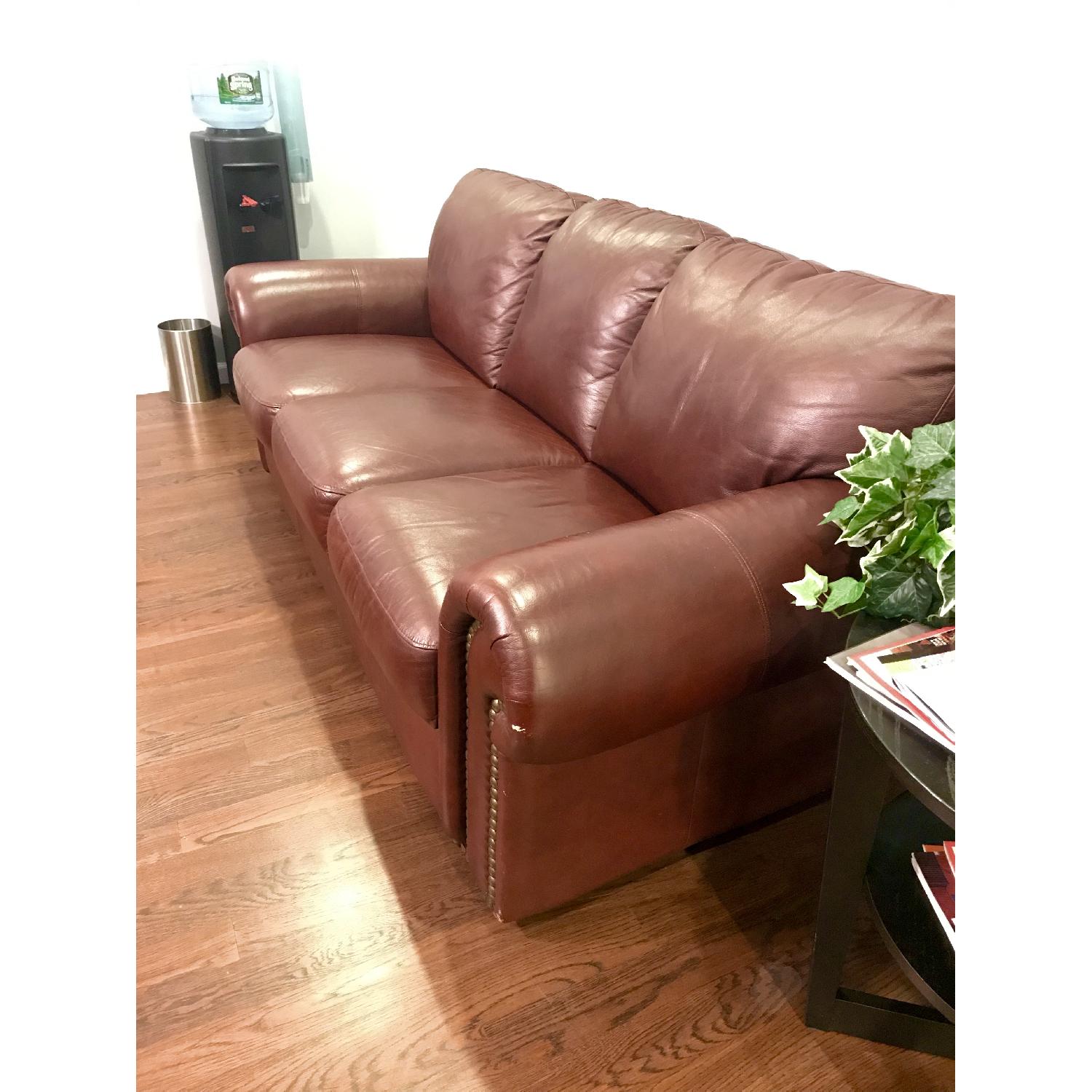 Burgundy Leather Studded 3 Seater Sofa - image-3