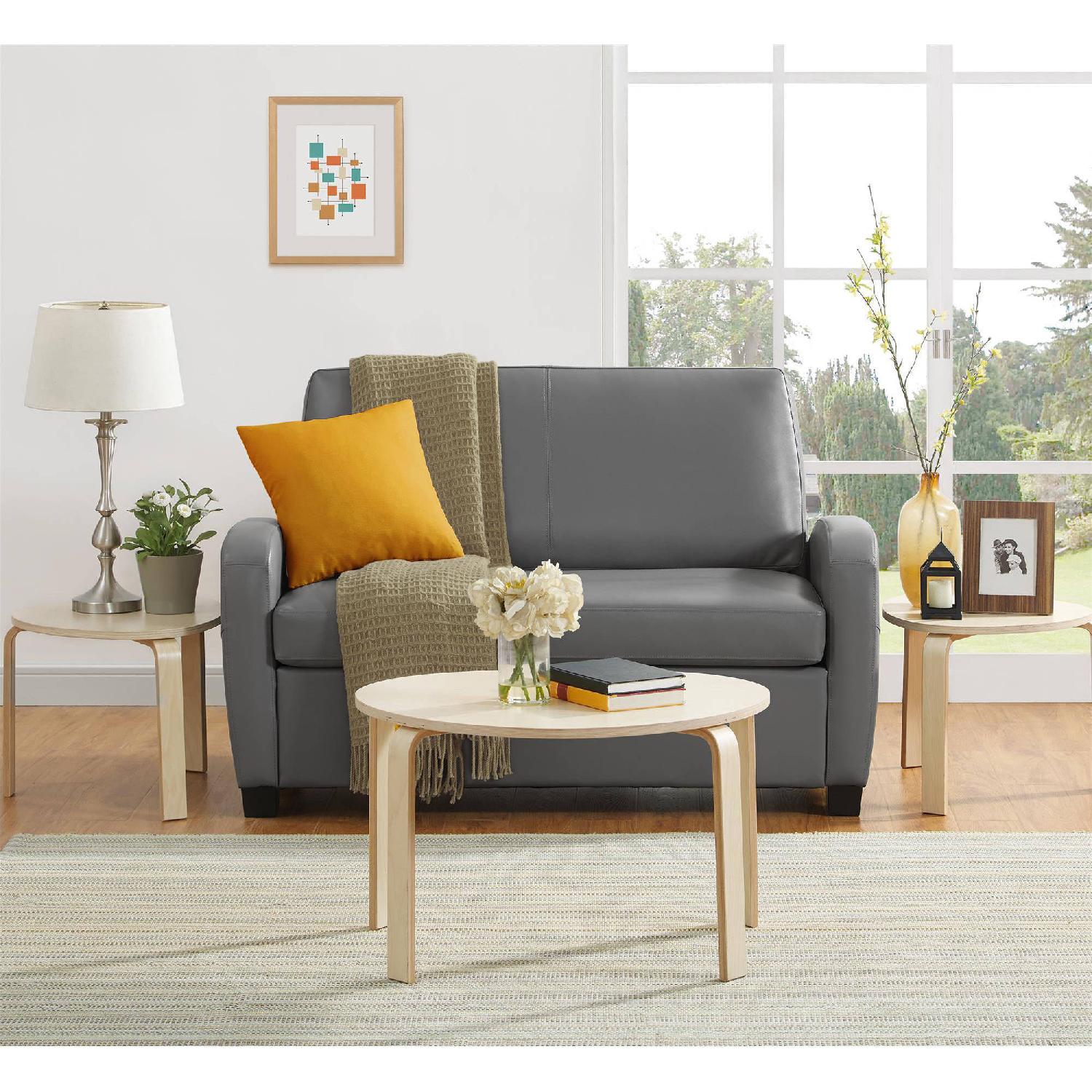 Mainstays Gray Faux Leather Sleeper Loveseat - image-1