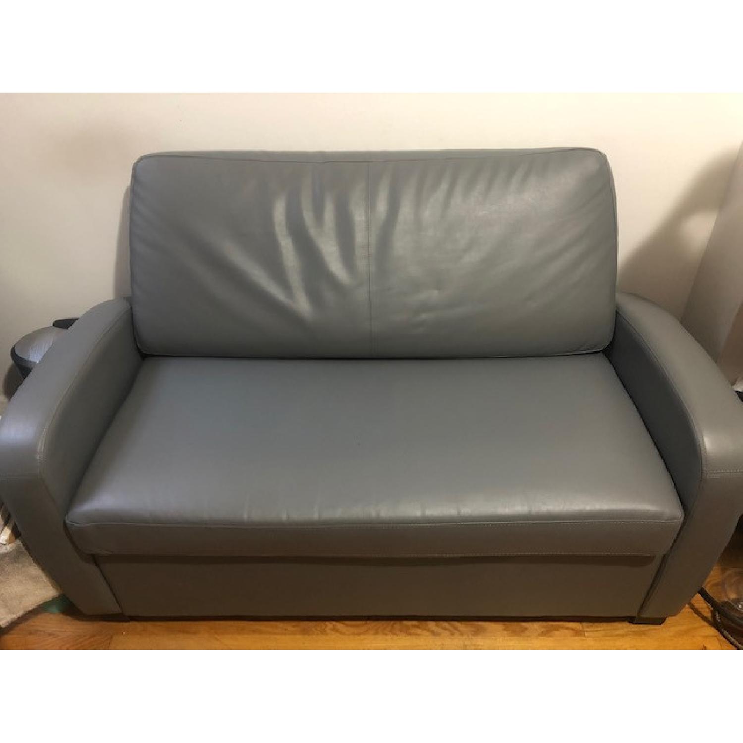 Mainstays Gray Faux Leather Sleeper Loveseat AptDeco