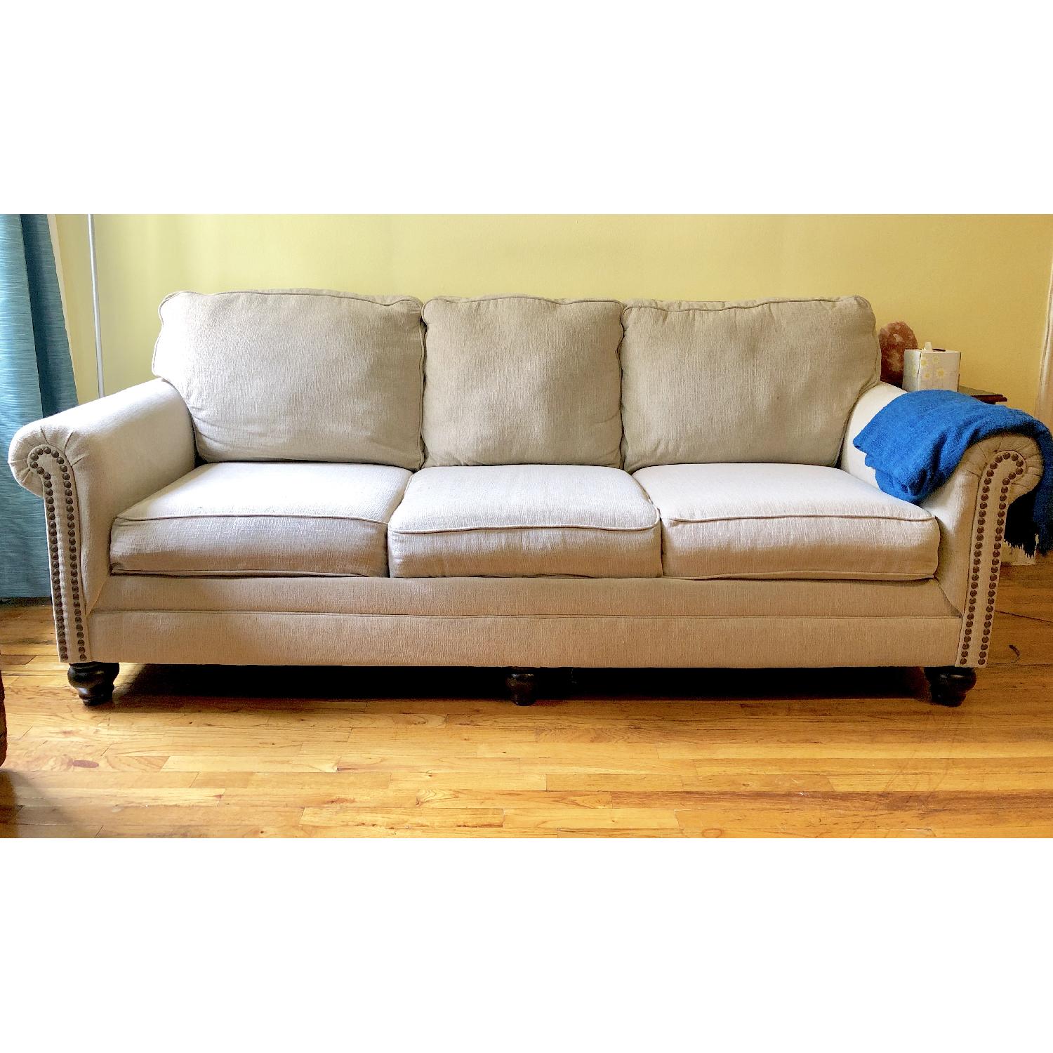 Ashley Beige Studded Sleeper Sofa - image-1