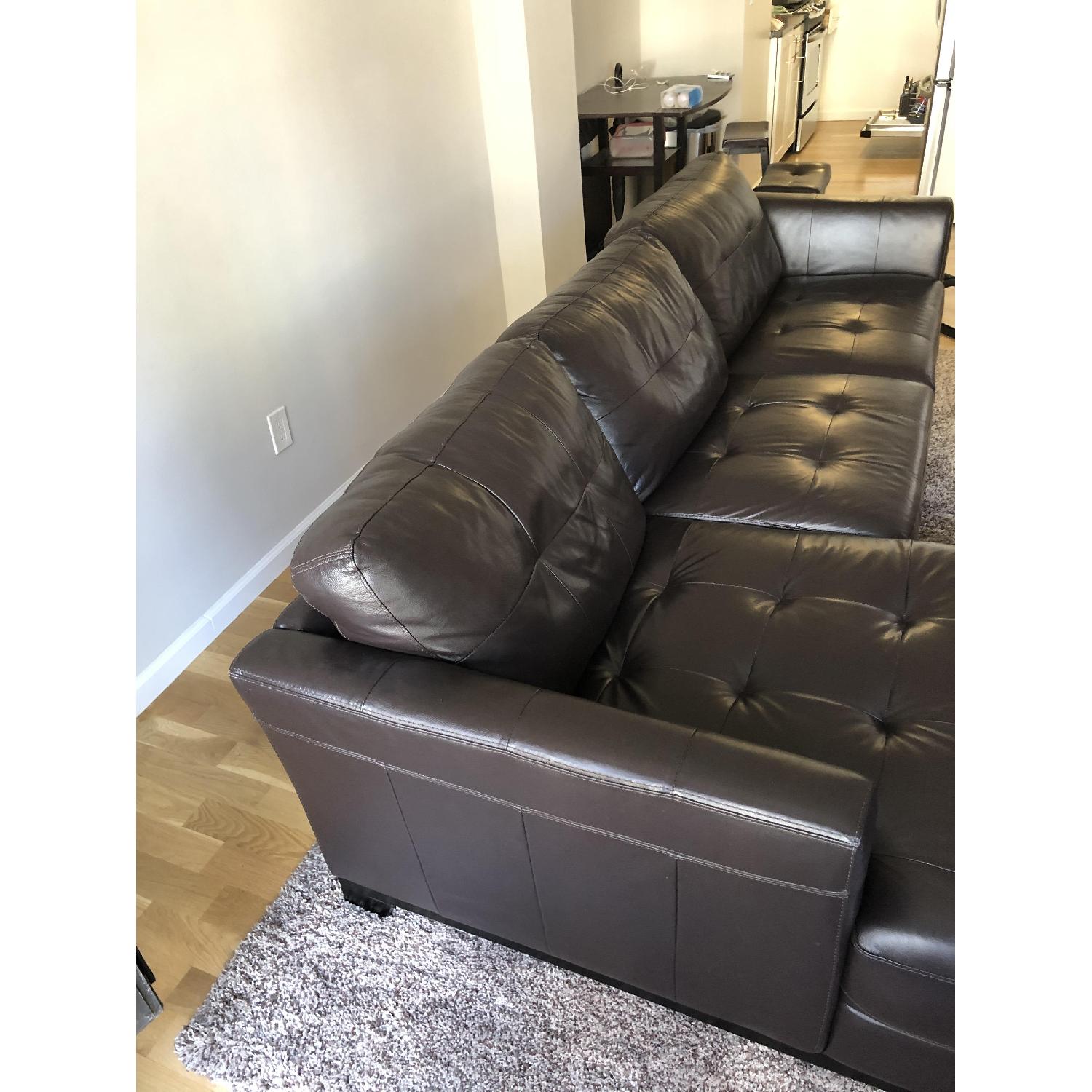 Macy's Brown Tufted Leather L Shaped Sectional Sofa AptDeco