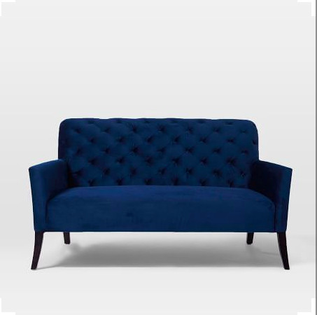 West Elm Elton Settee in Dark Blue Performance Velvet