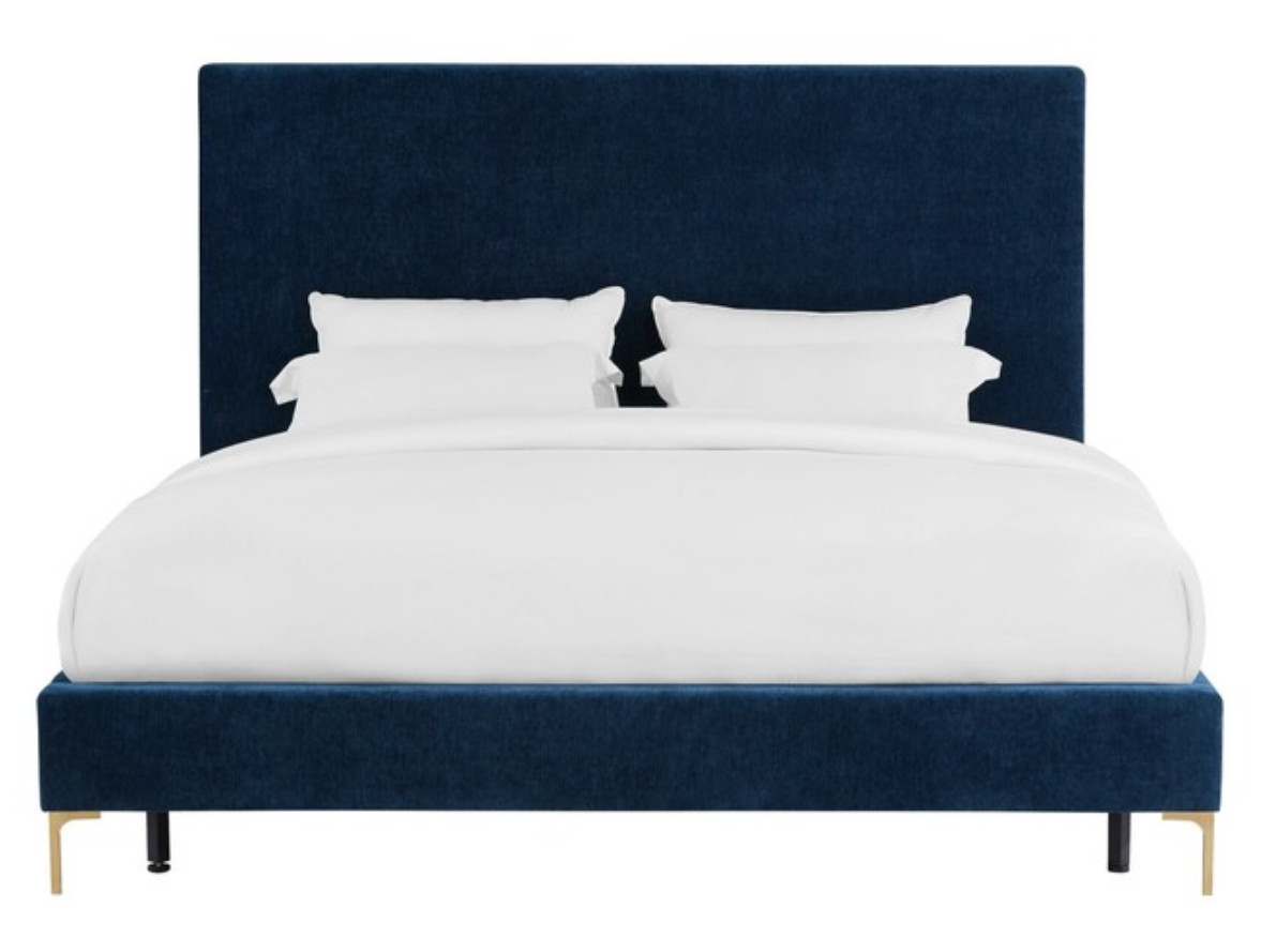 TOV Furniture Delilah Navy Textured Velvet Queen Bed