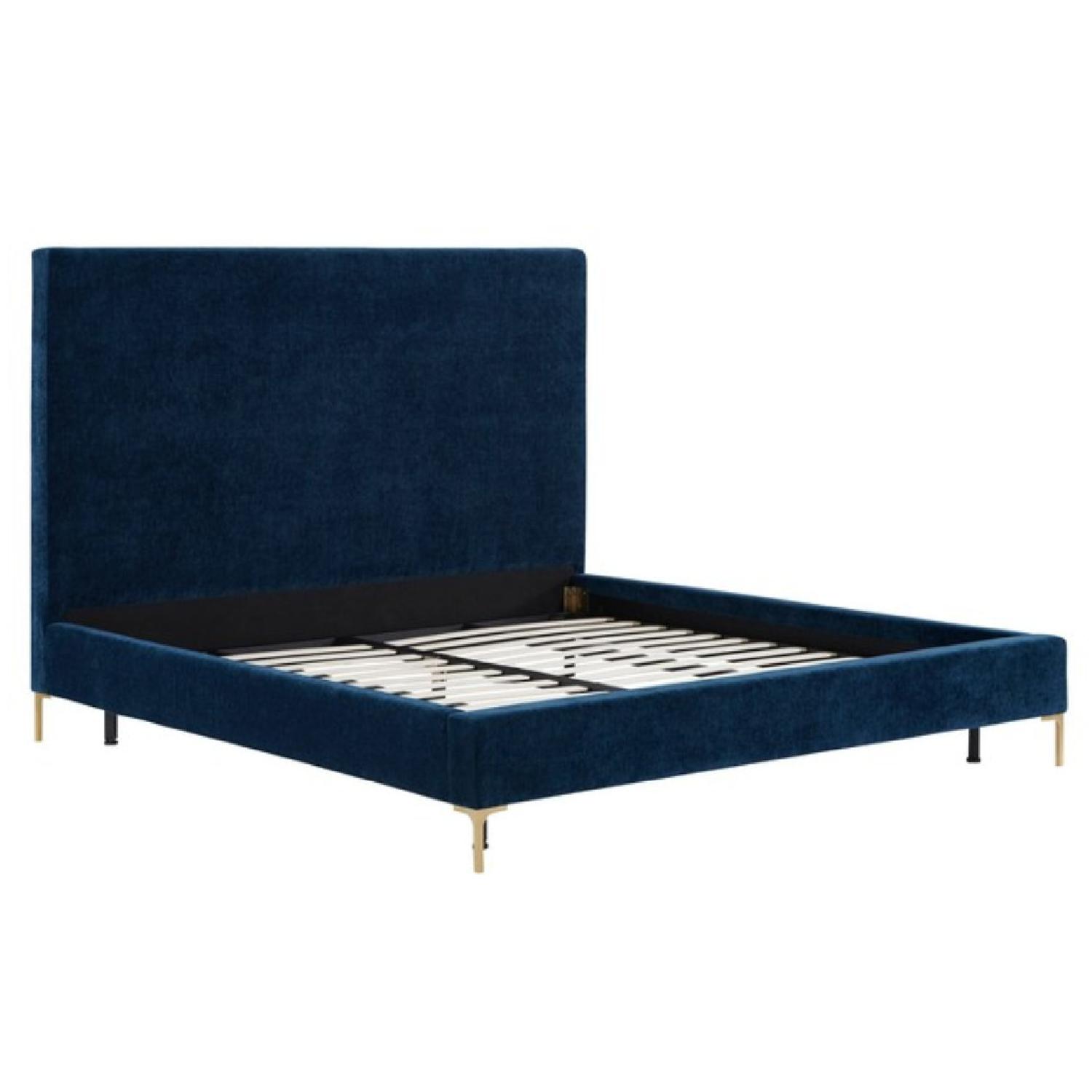 TOV Furniture Delilah Navy Textured Velvet Queen Bed - image-1