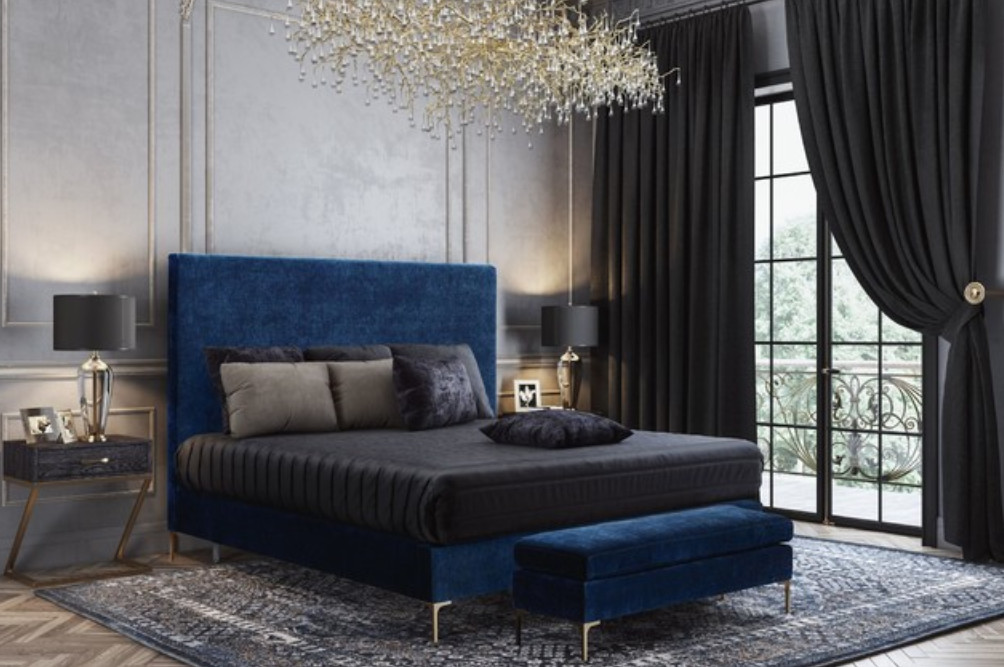 TOV Furniture Delilah Navy Textured Velvet Queen Bed