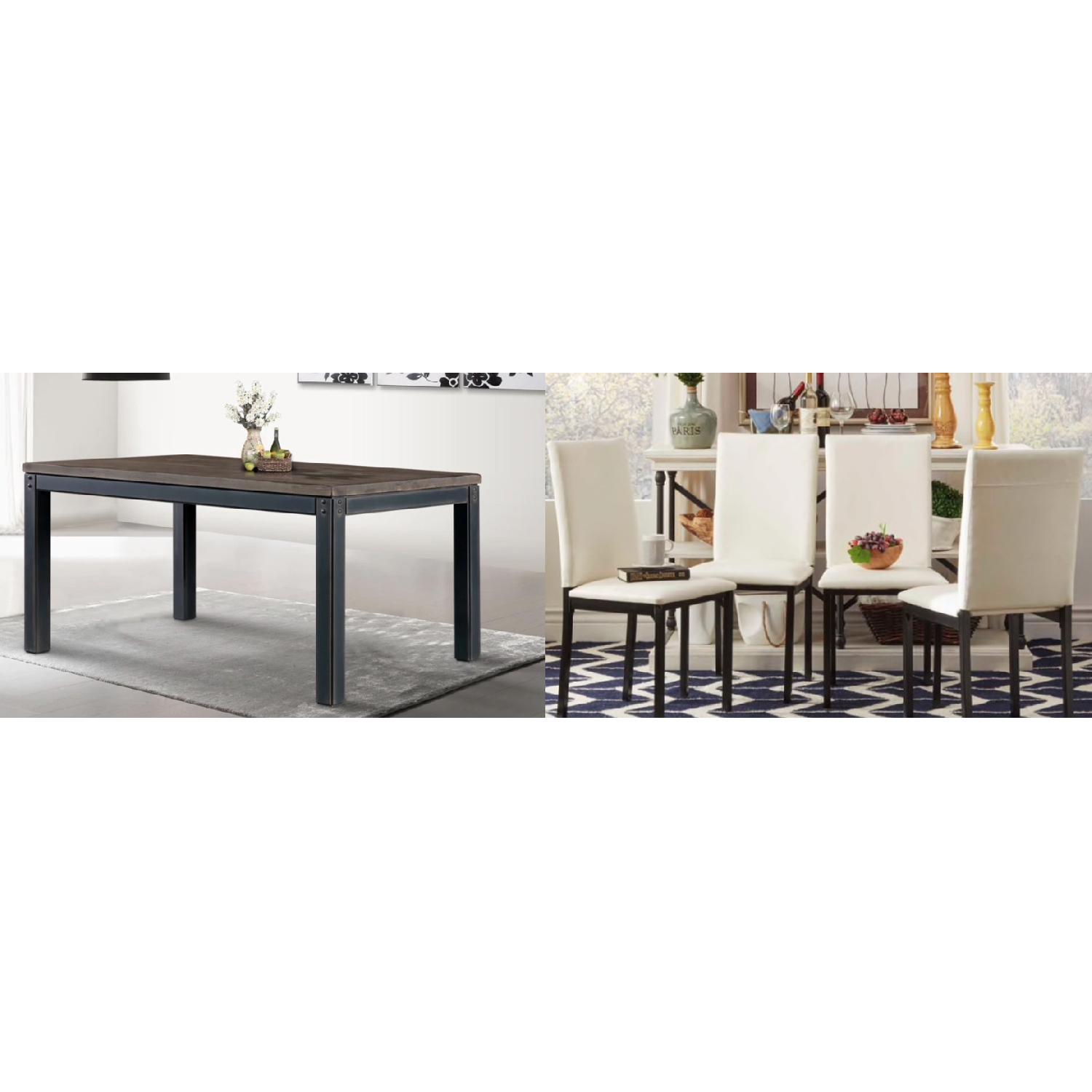 Rustic Dining Room Table w/ 4 Leather Chairs - image-1