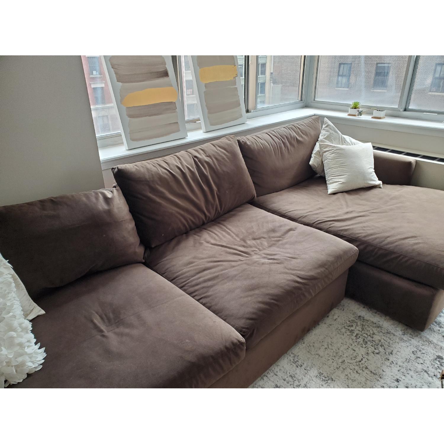 Crate & Barrel Brown Suede Sectional Sofa - image-2