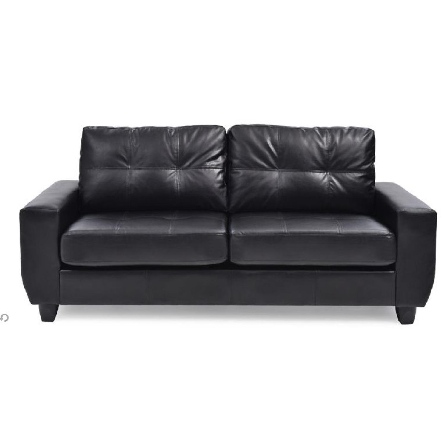 Raymour & Flanigan Nyla Black Leather Sofa AptDeco