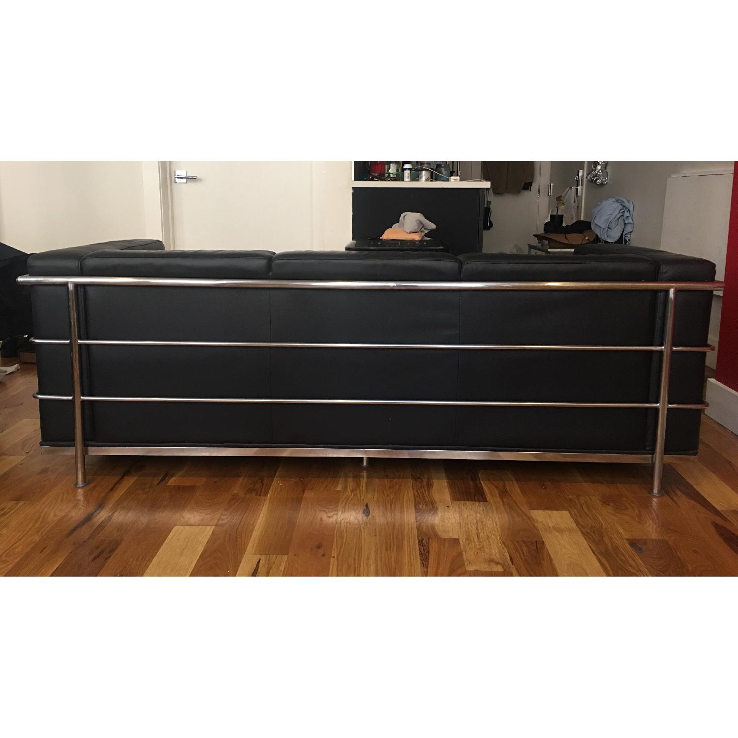 Classic Mid-Century Modern Black Leather Sofa - image-1