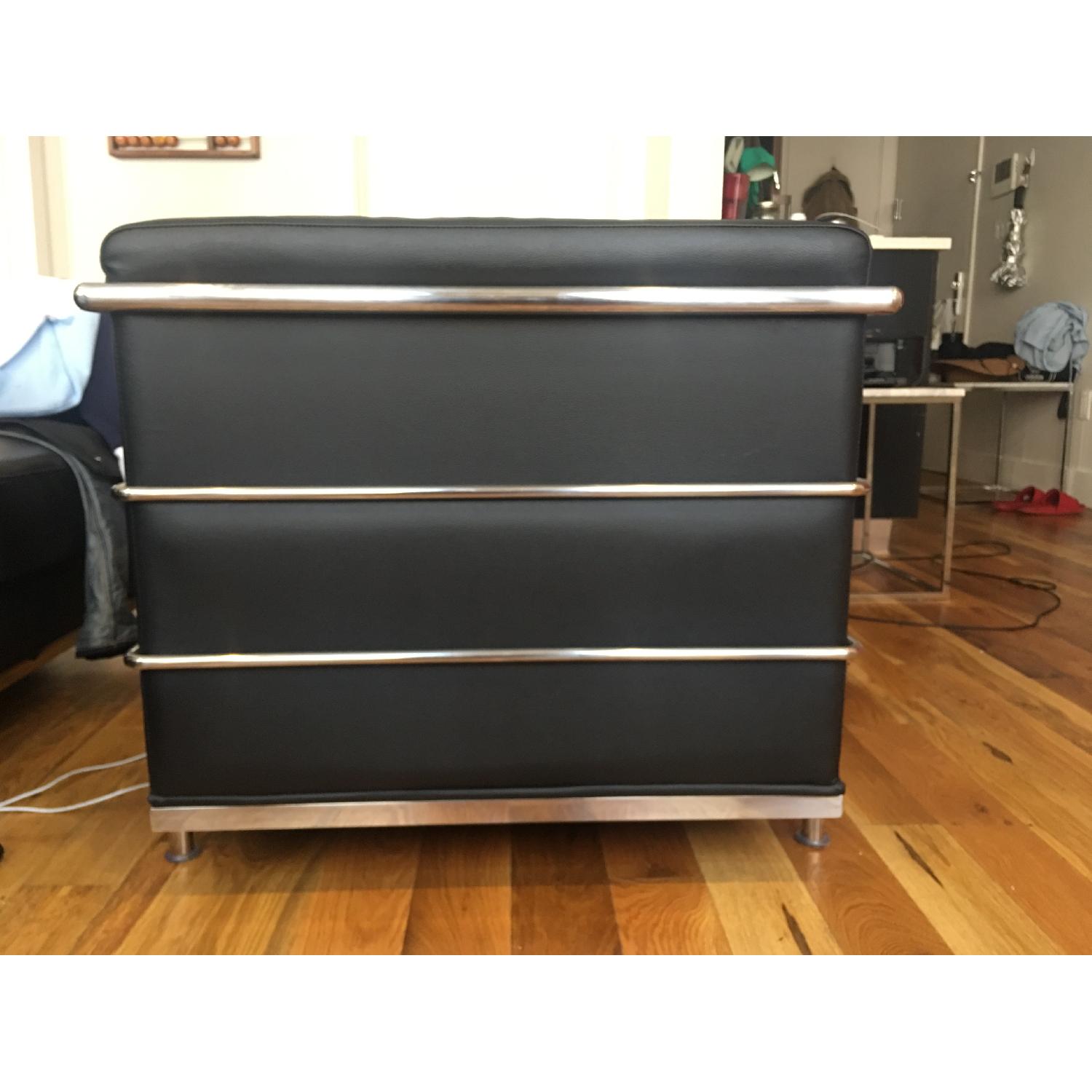 Classic Mid-Century Modern Black Leather Sofa - image-2