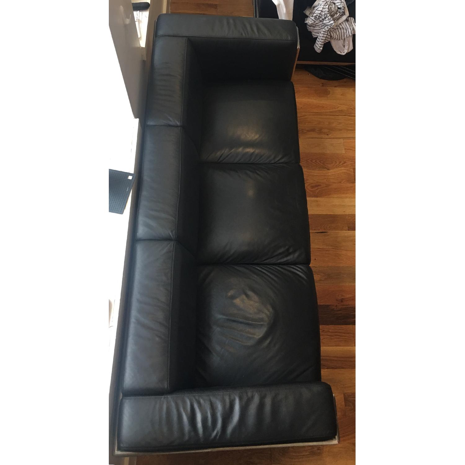 Classic Mid-Century Modern Black Leather Sofa - image-4