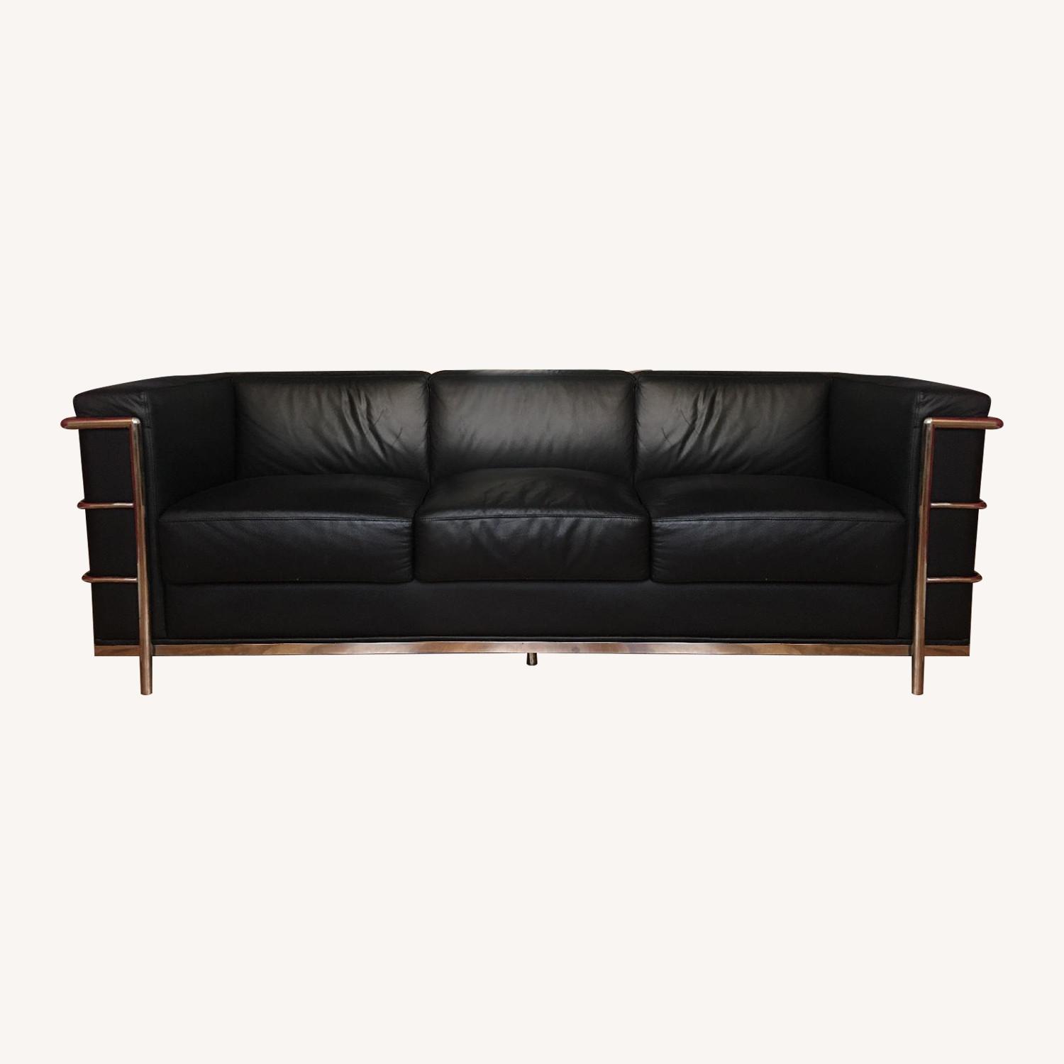 Classic Mid-Century Modern Black Leather Sofa - image-5