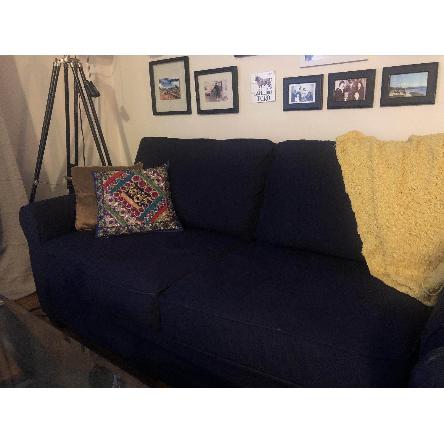 Pottery Barn Blue Fabric Sofa - image-3