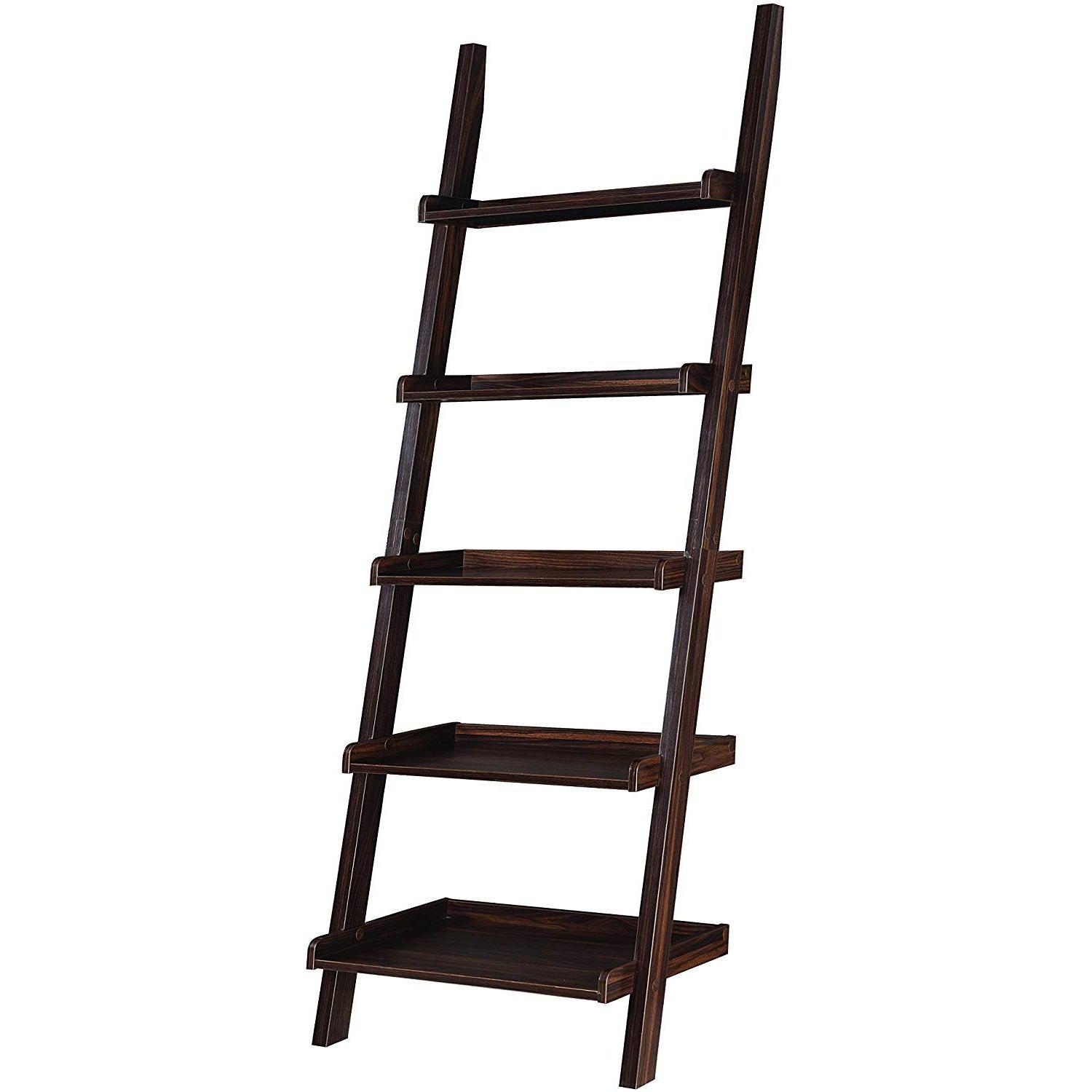 5Shelf Ladder Bookcase in Dark Walnut Finish AptDeco