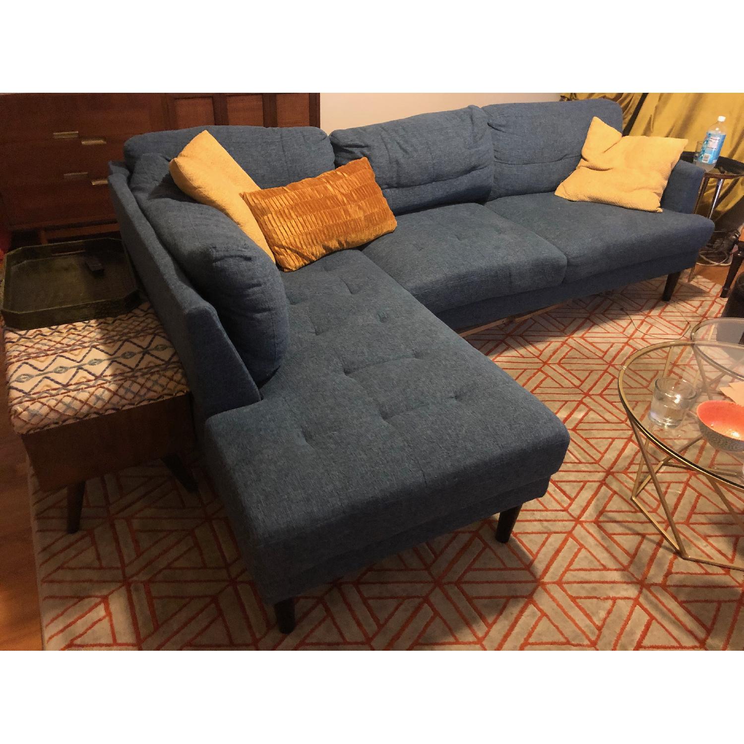 Ebern Twickenham Mid Century Modern Blue Sectional Sofa - image-1