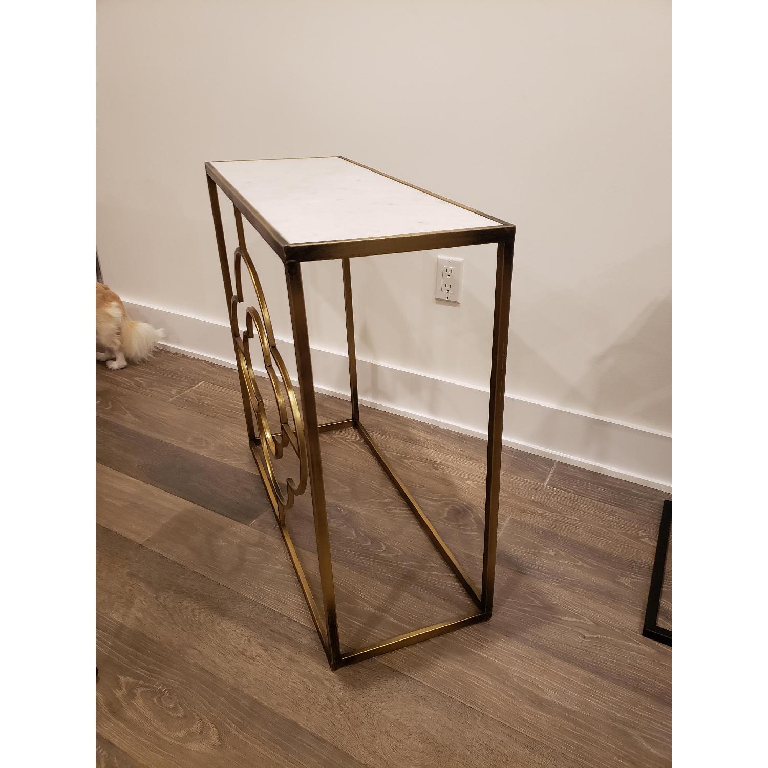 Marble Brass Gold Tone Side Table - image-3