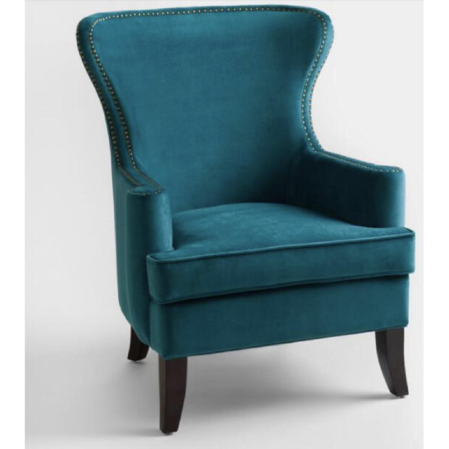 World Market Pacific Blue Elliot Wingback Chair w/ Studs - image-1