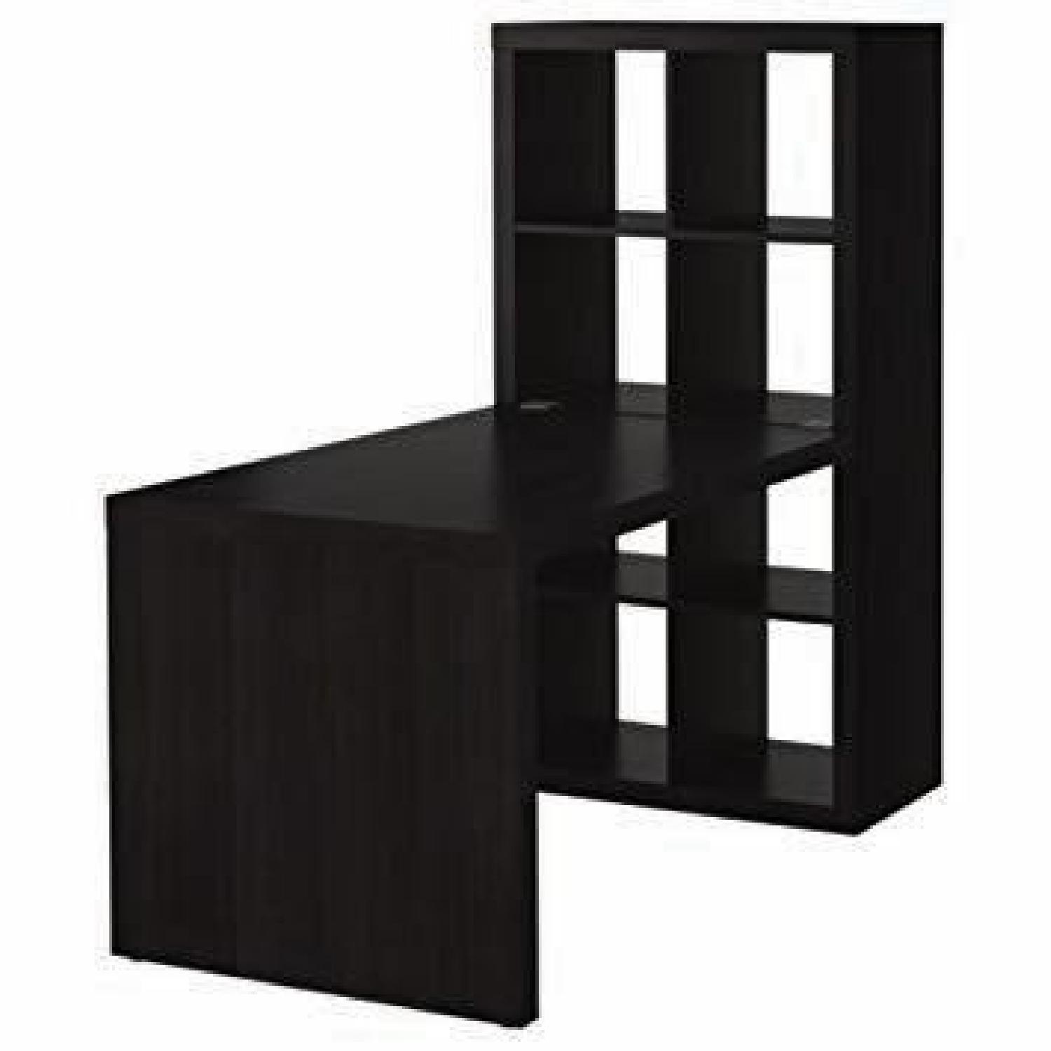 Ikea Black Desk w/ Attached Shelving AptDeco