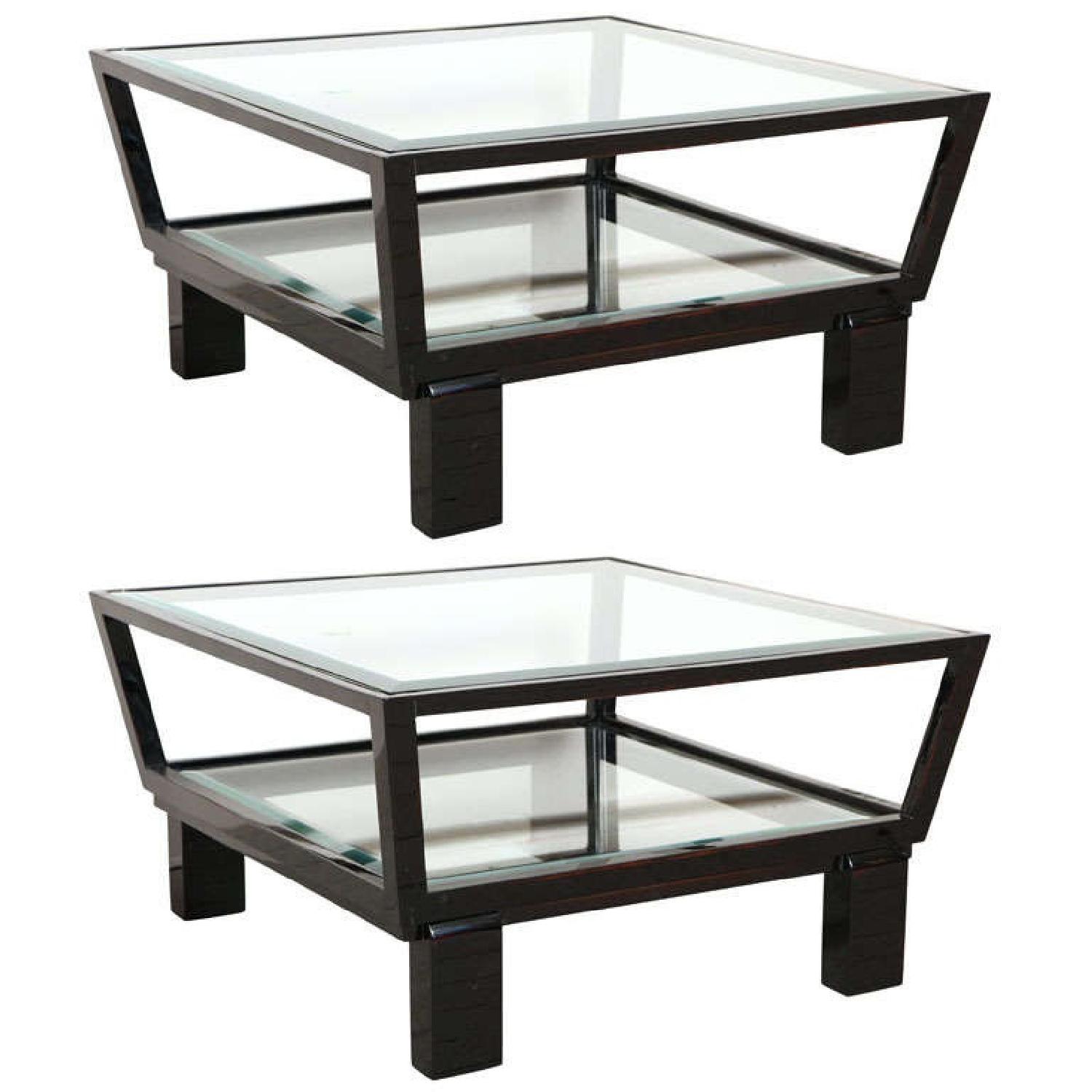 Black & Glass Top Side Tables AptDeco