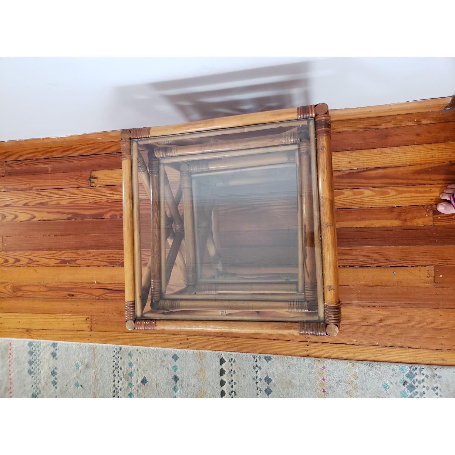 Vintage Asian Mid Century Glass & Bamboo Nesting Tables - image-1