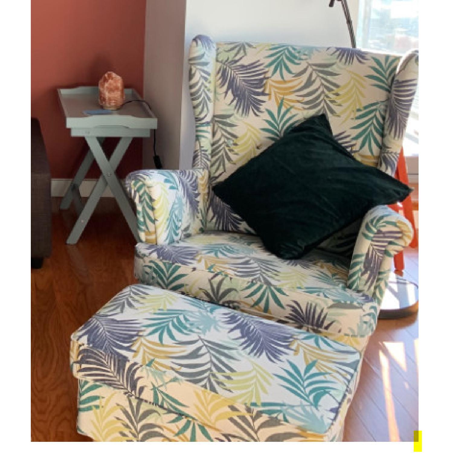 Ikea Strandmon Patterned Wing Chair & Ottoman - image-4