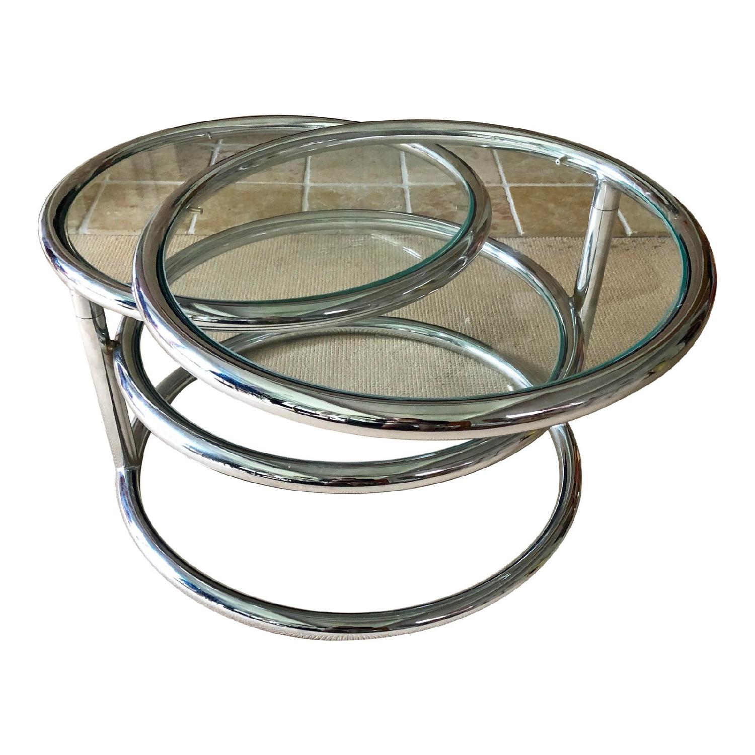 Vintage Chrome Triple Tier Swivel Coffee Table - image-0