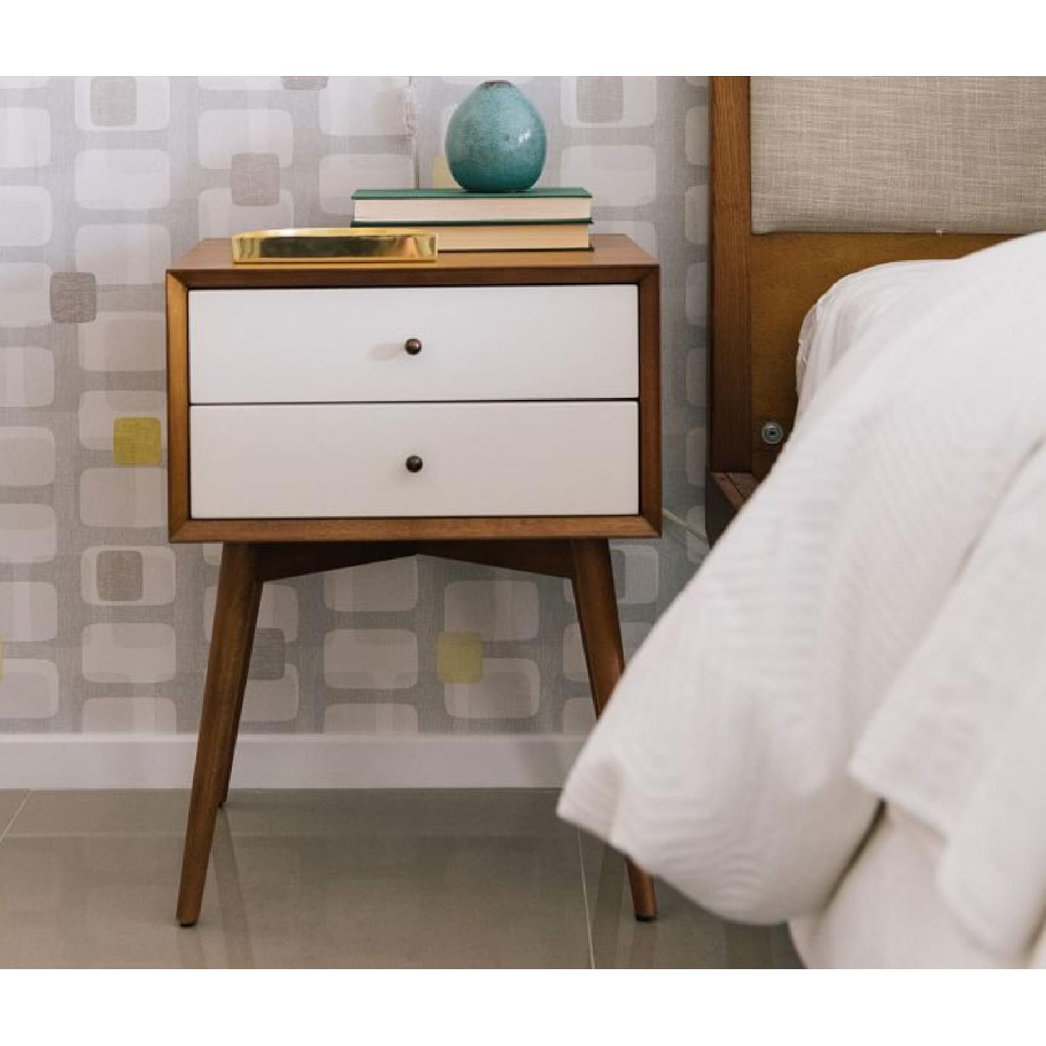 West Elm Mid-Century Nightstand in White Lacquer/Acorn - image-1
