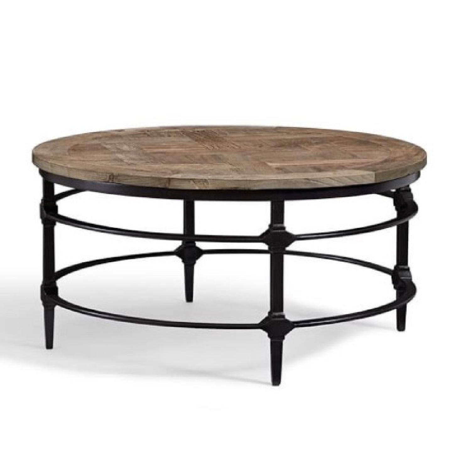 Pottery Barn Parquet Reclaimed Wood Round Coffee Table AptDeco