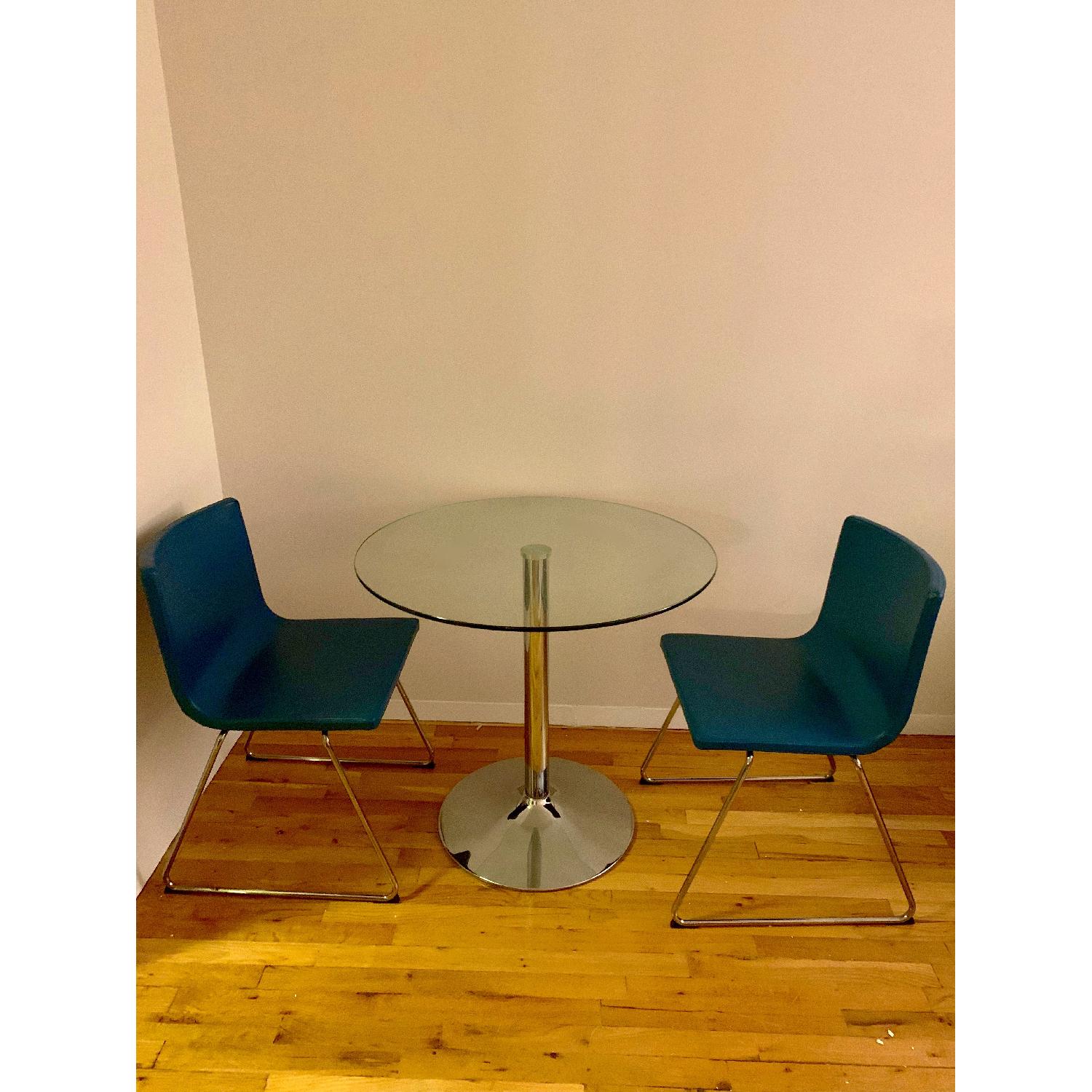 Round Glass Dining Table w/ 2 Ikea Chairs - image-2