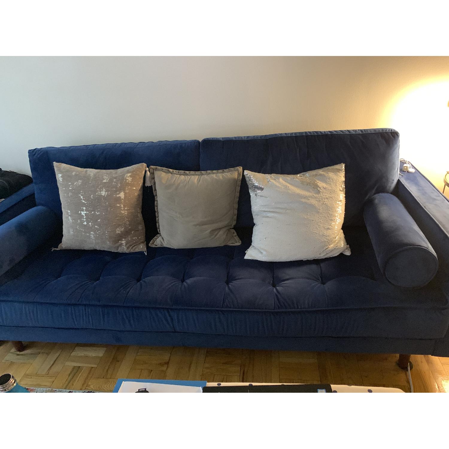 Mercer41 Velvet Sapphire Blue Sofa - image-1