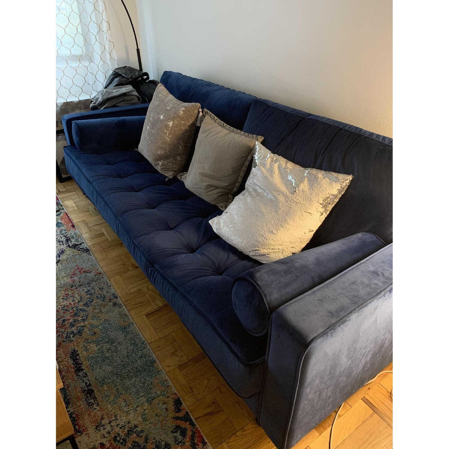 Mercer41 Velvet Sapphire Blue Sofa - image-2