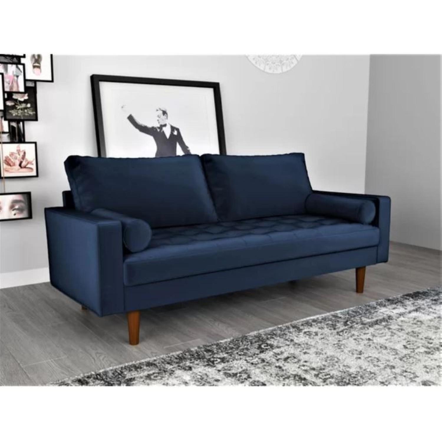 Mercer41 Velvet Sapphire Blue Sofa - image-3