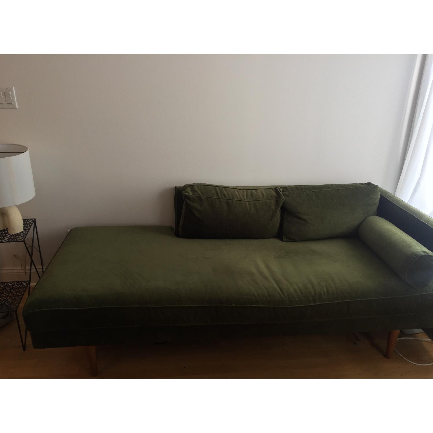 West Elm Mid Century Chaise in Olive Green - image-1