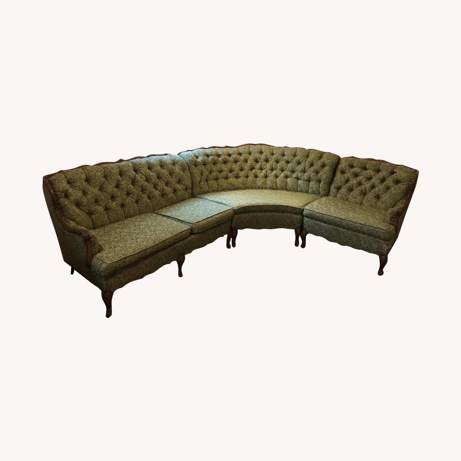 Vintage 1970s French Provincial Tufted Curved Sectional Sofa - image-0