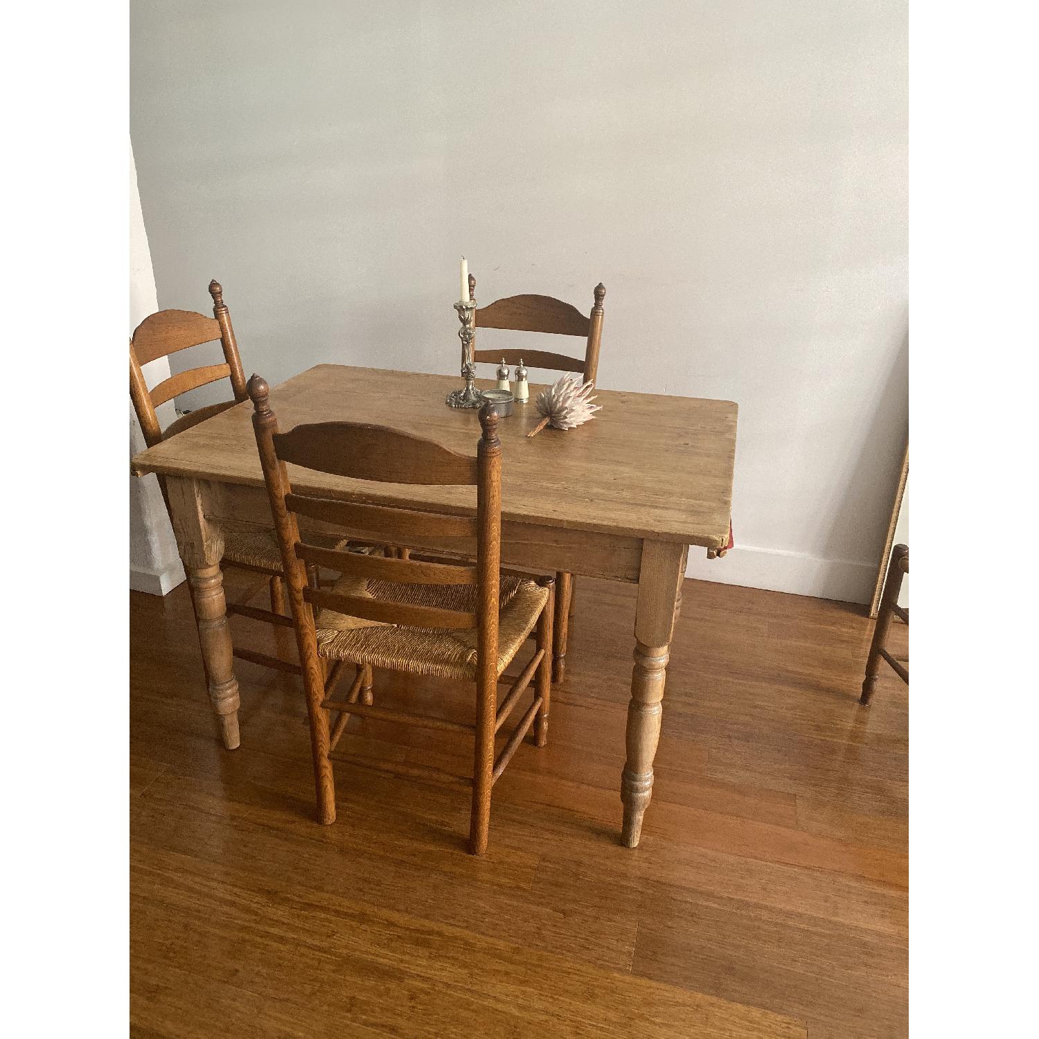 Antique Oak Wooden Dining Table w/ 4 Chairs - AptDeco