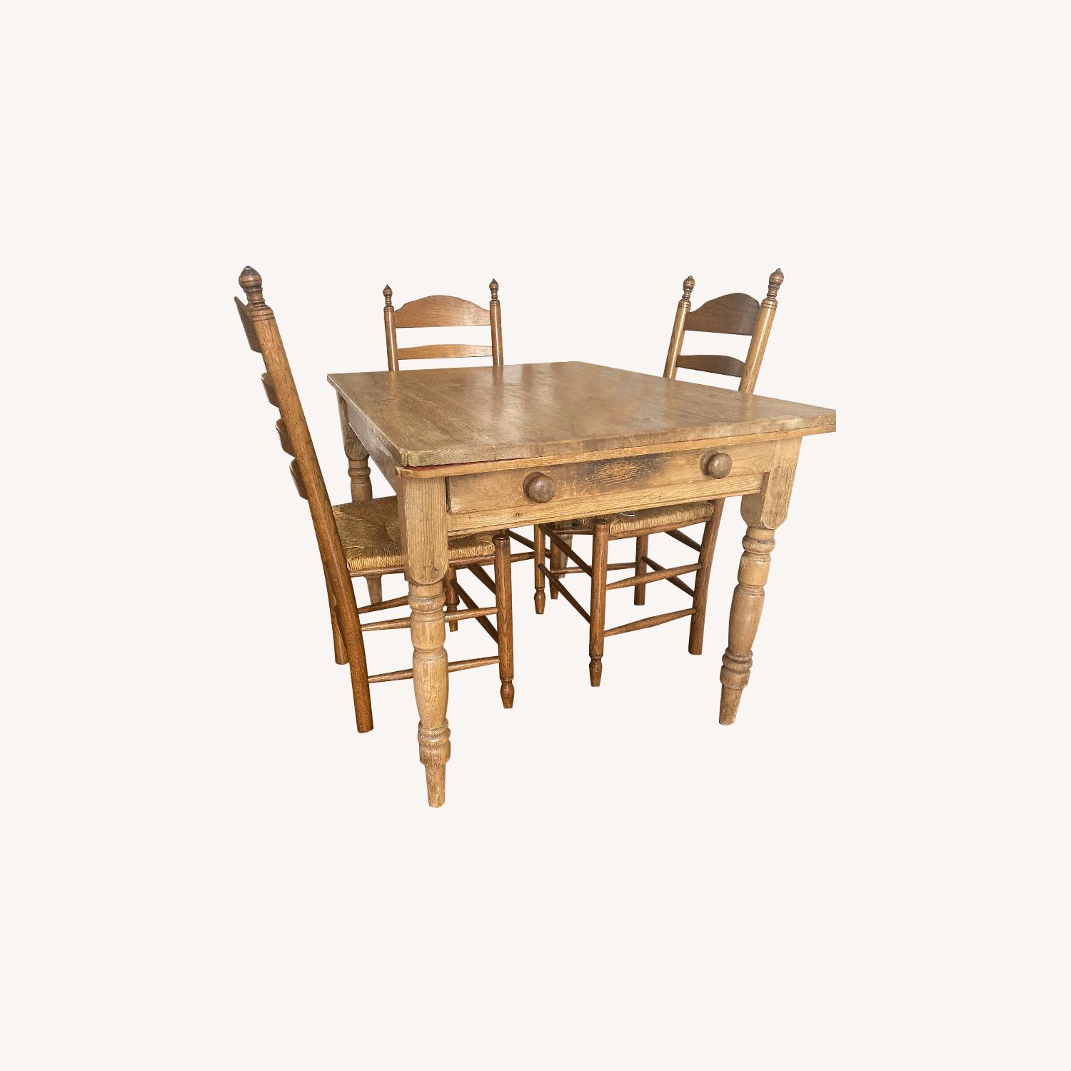 Antique Oak Wooden Dining Table w/ 4 Chairs - AptDeco