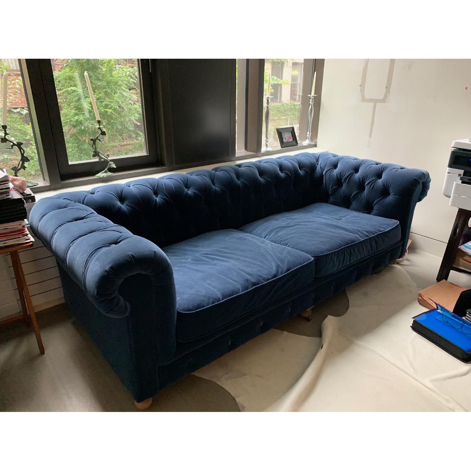 Royal Navy Blue Velvet Sofa AptDeco