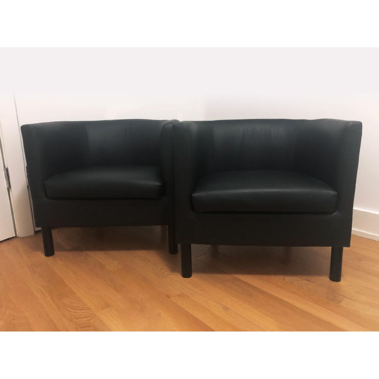Ikea Black Faux Leather Armchairs - image-0