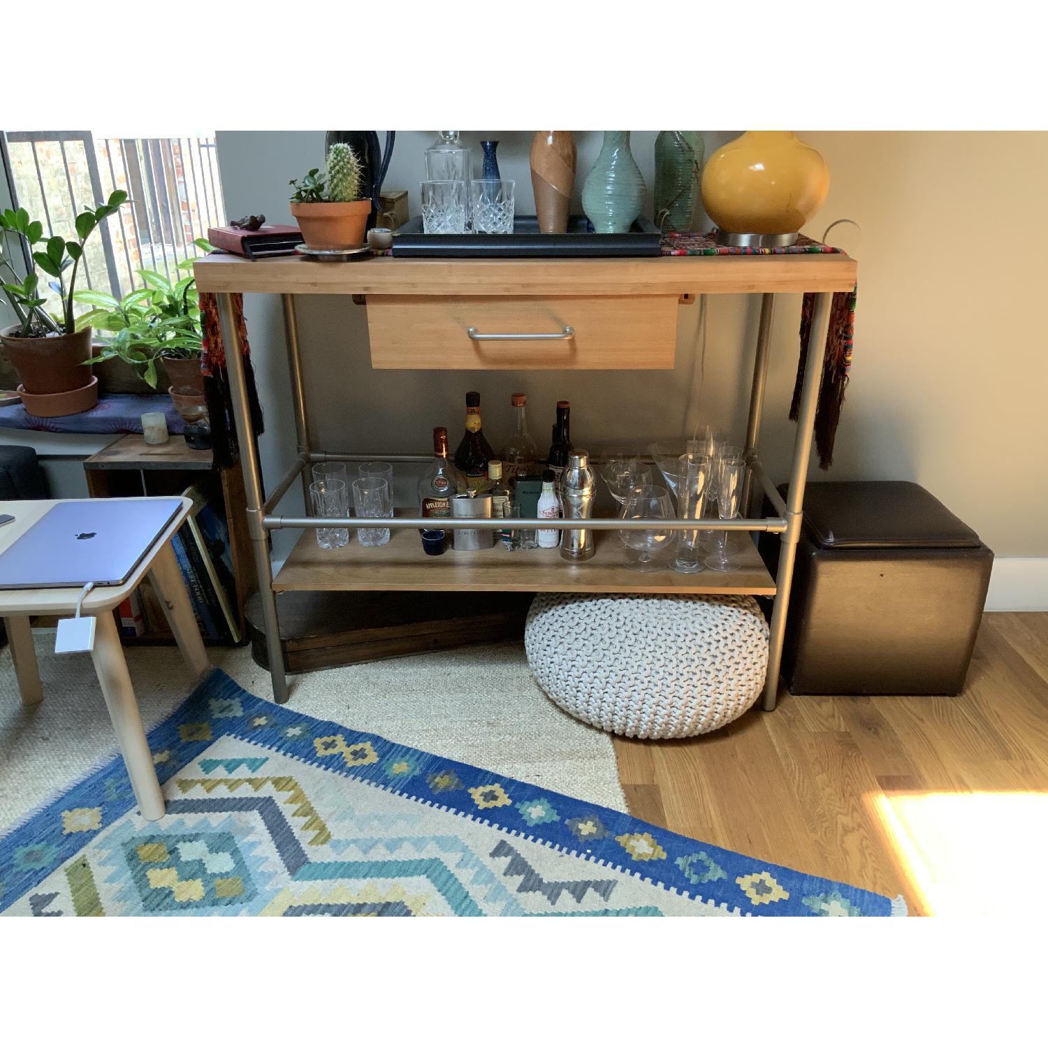 Coaster Bamboo Top Kitchen Island w/ Tower Bar & Metal Legs - image-1