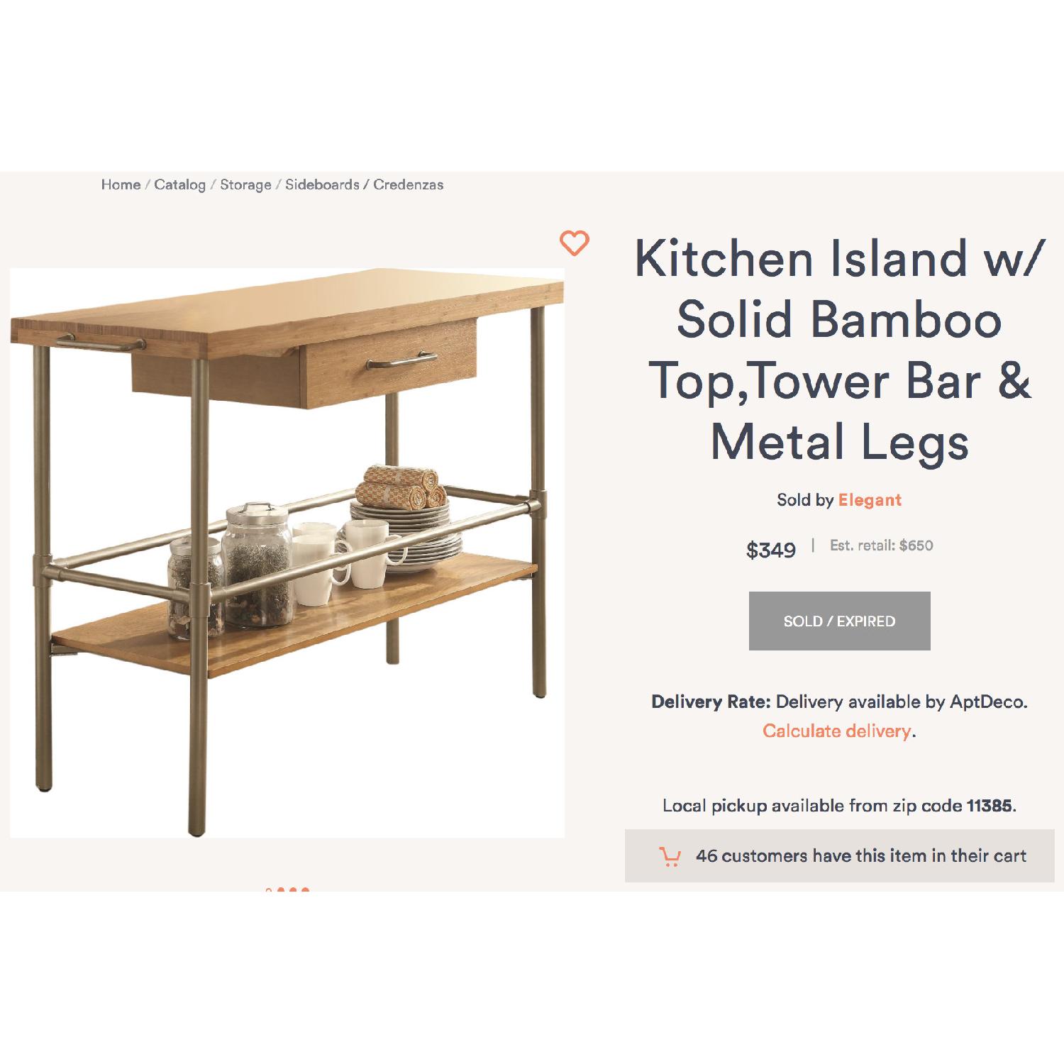 Coaster Bamboo Top Kitchen Island w/ Tower Bar & Metal Legs - image-5