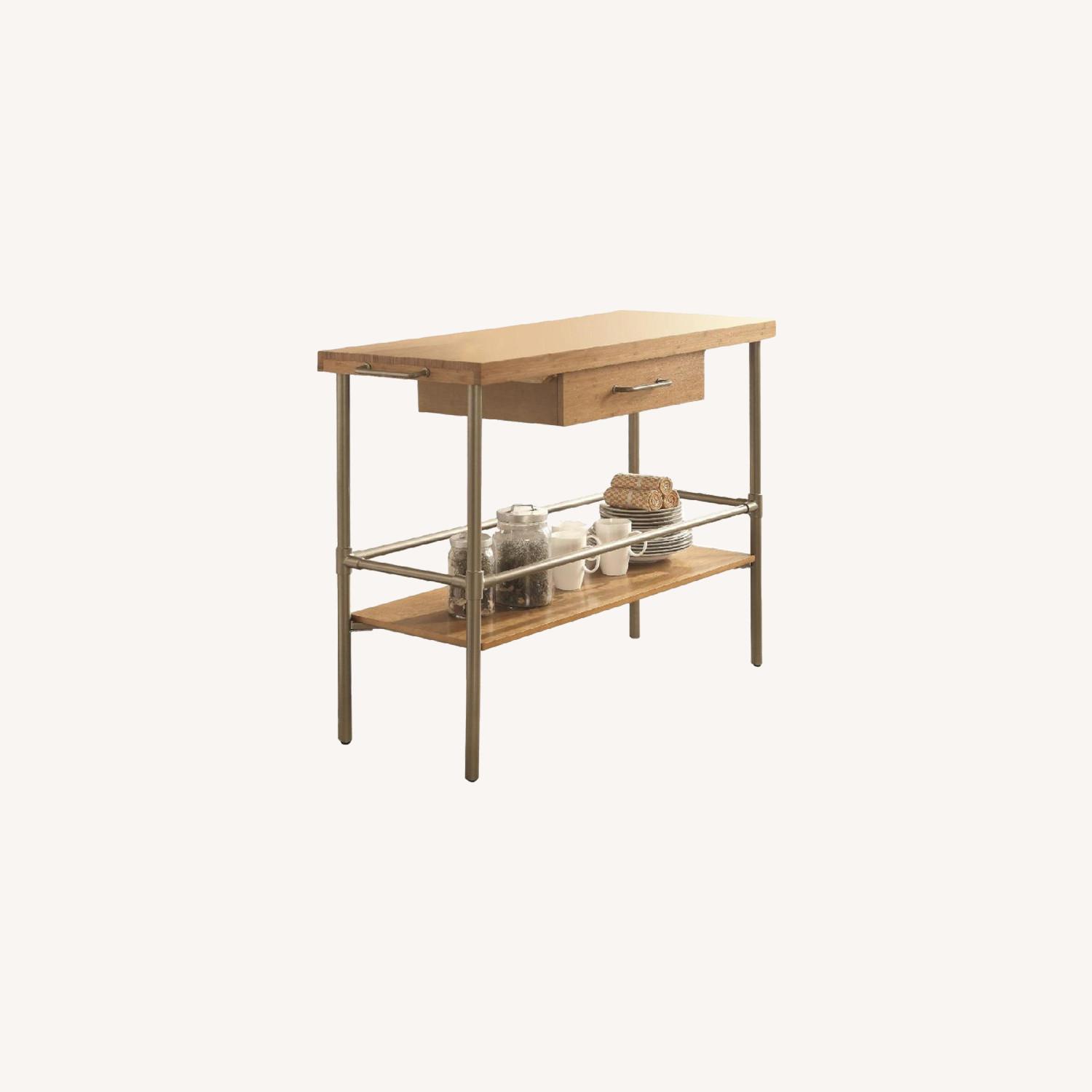 Coaster Bamboo Top Kitchen Island w/ Tower Bar & Metal Legs - image-0