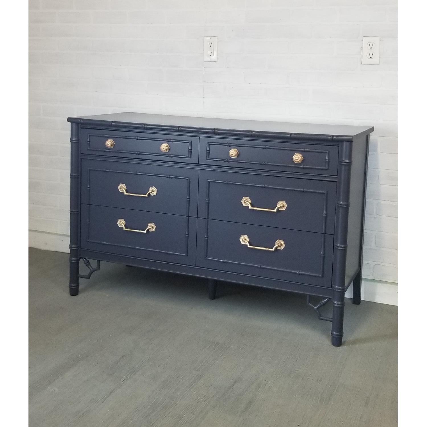 Thomasville Vintage Navy Grey Bamboo Dresser/Sideboard - AptDeco