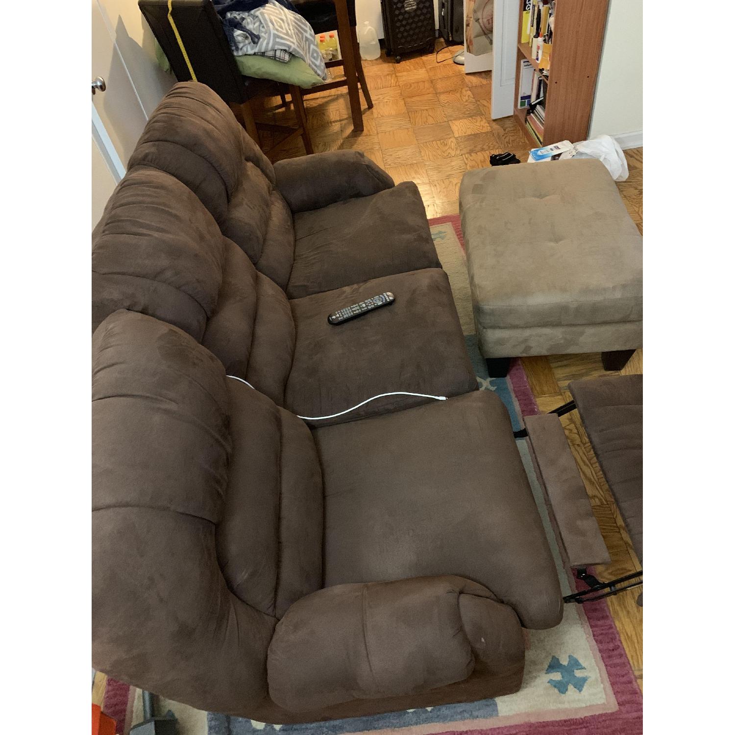 Ashley Microfiber Reclining Sofa & Ottoman - image-1