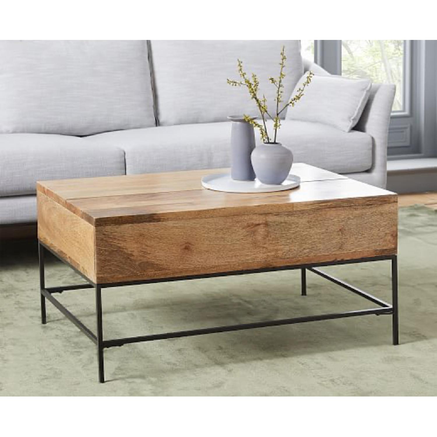 West Elm Industrial Storage Pop-Up Coffee Table in Raw Mango - image-2