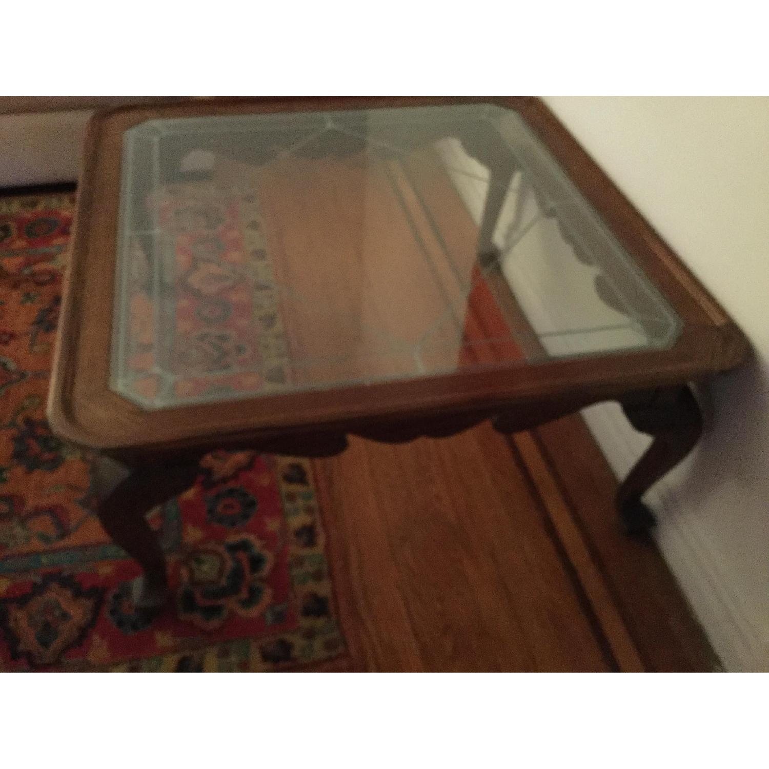 Ethan Allen Wood & Glass Top Coffee Table AptDeco