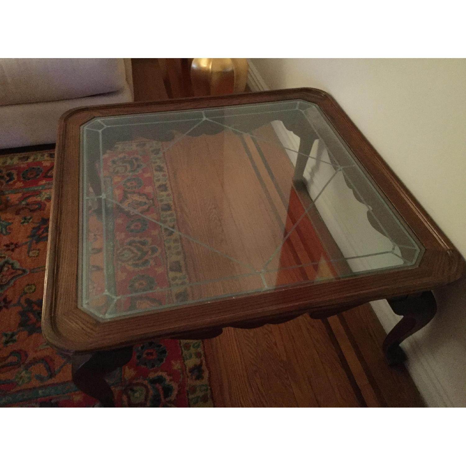 Ethan Allen Wood & Glass Top Coffee Table AptDeco